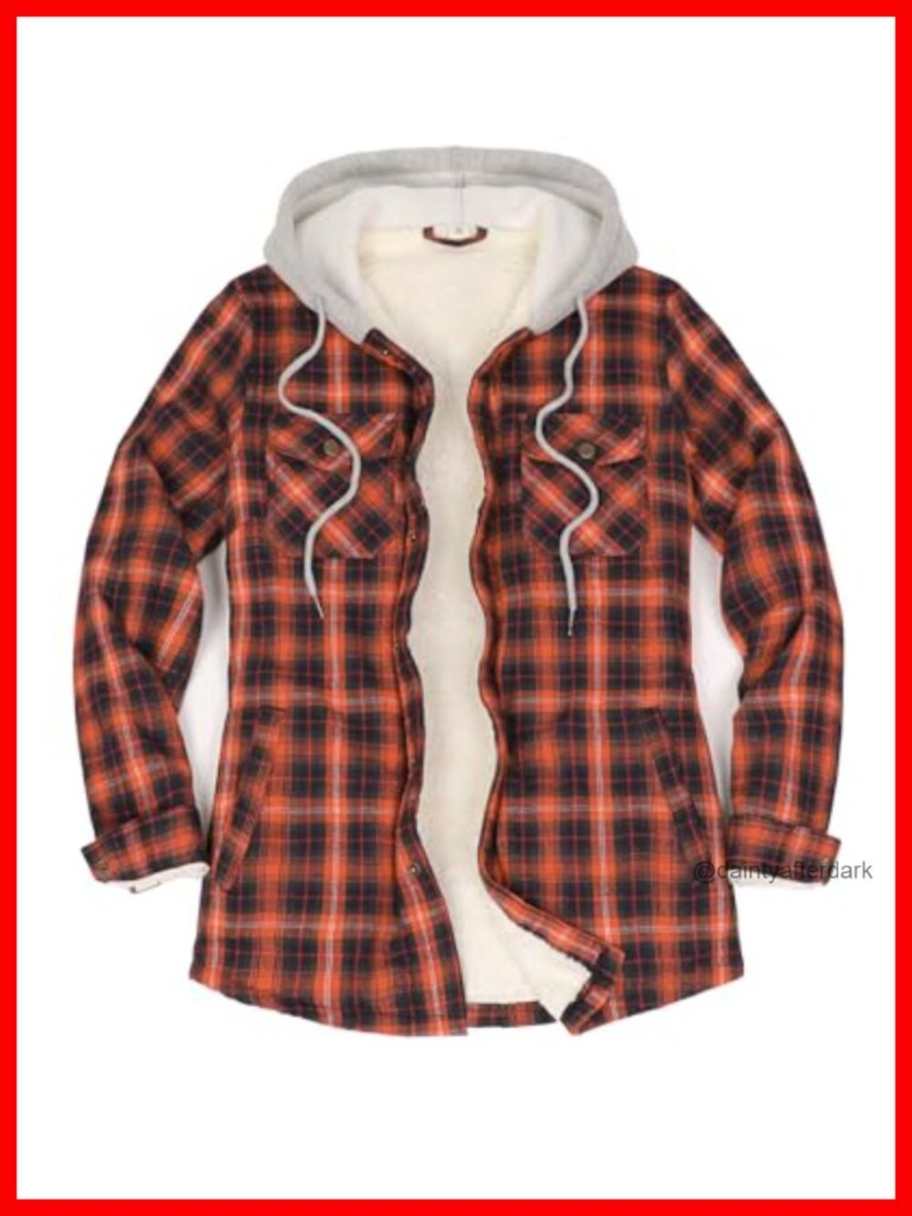 Sherpa Lined Hooded Flannel Shacket Snap Button Shirt Jacket